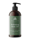 Hydrating body oil with lavender, bergamot and marjoram essential oils. 4-ounce amber glass bottle with lotion pump.